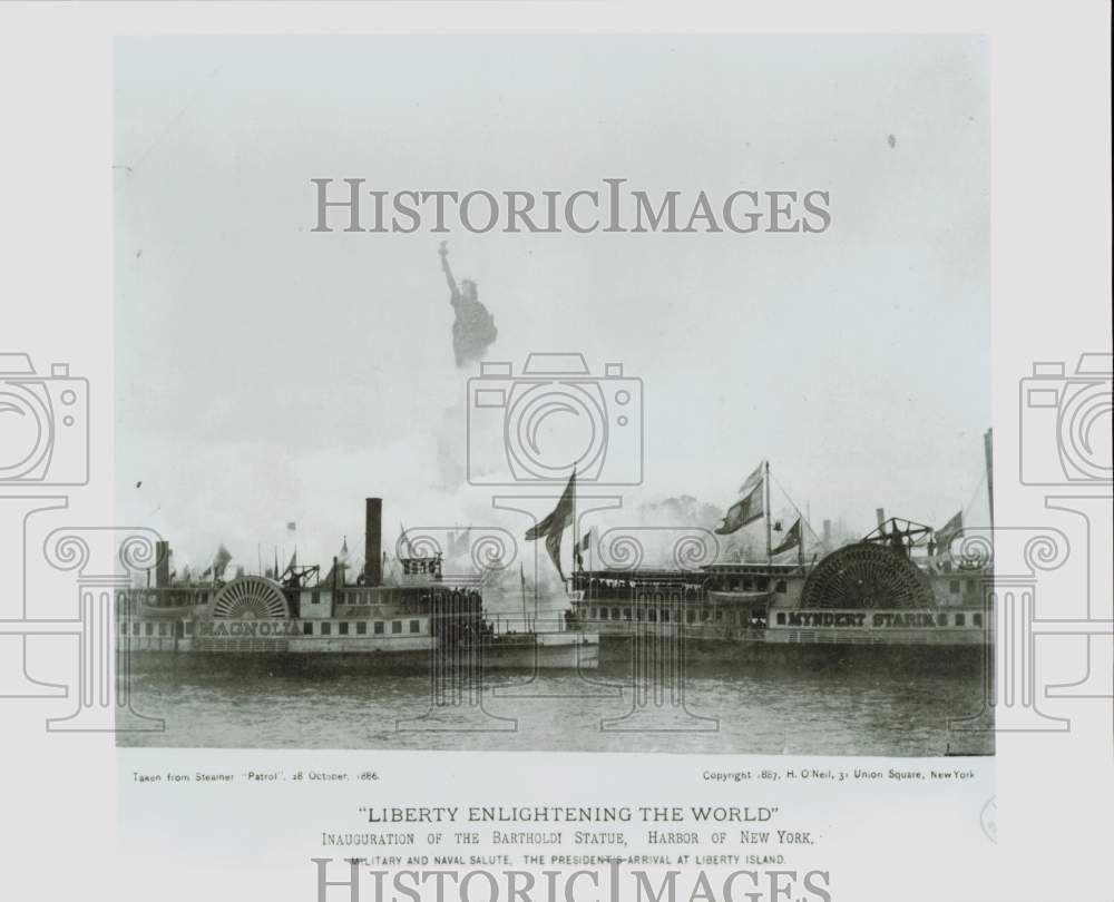 1886 Press Photo Inauguration ceremony of Statue of Liberty in New York harbor.- Historic Images