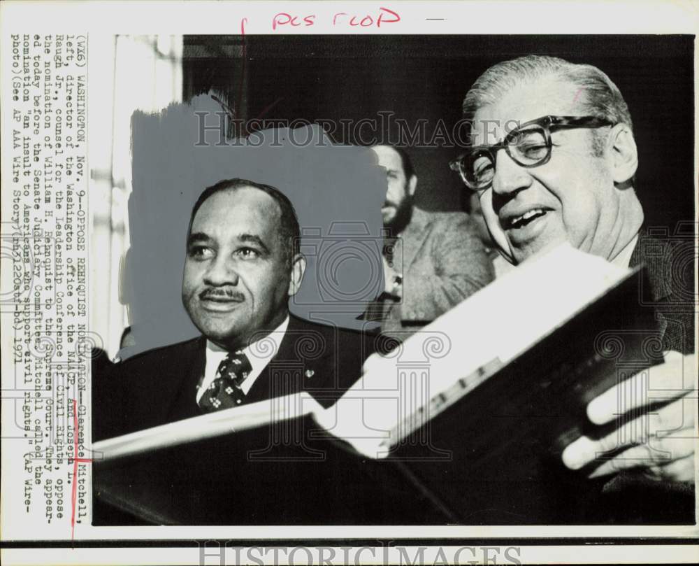 1971 Press Photo Clarence Mitchell and Joseph Raugh at Senate Judiciary hearing.- Historic Images
