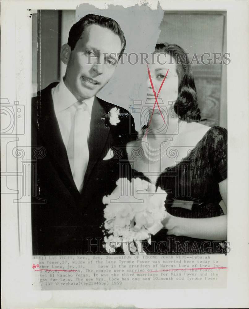 1959 Press Photo Deborah Power and Arthur Loew, Jr. marry in Las Vegas, Nevada- Historic Images