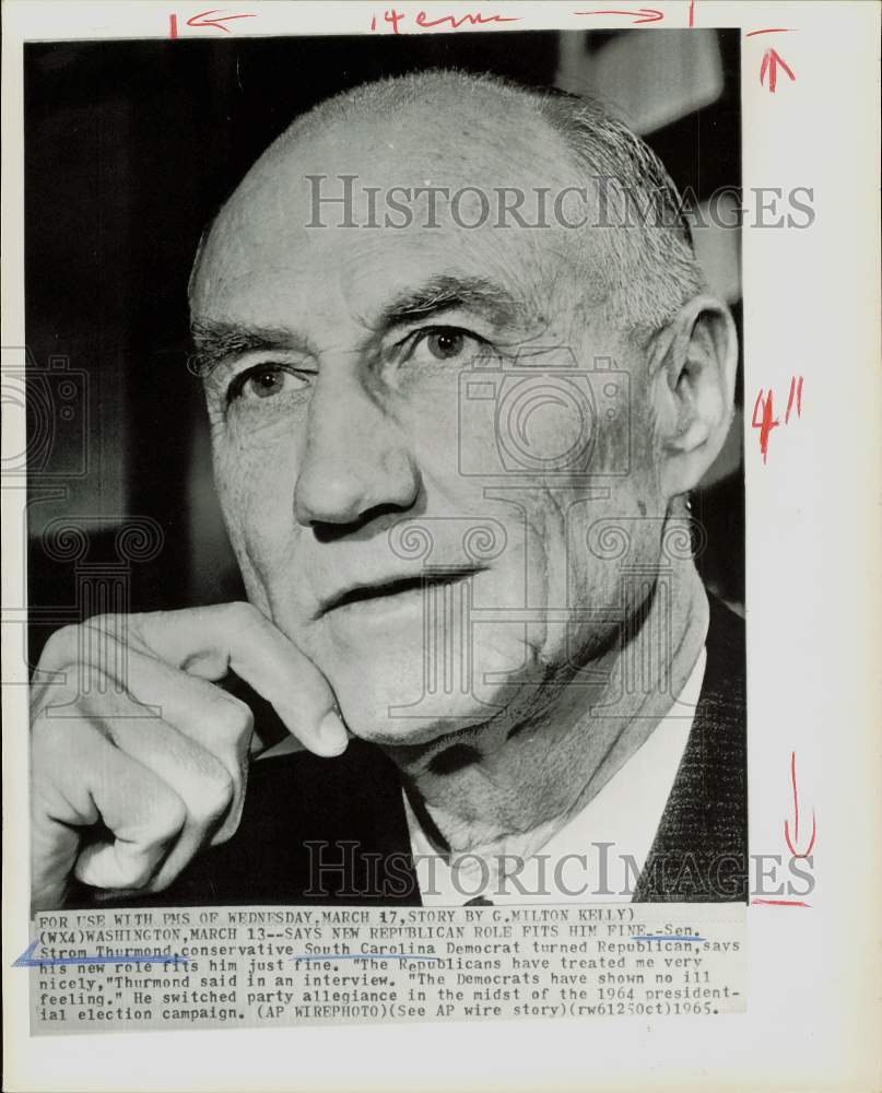 1965 Press Photo Senator Strom Thurmond, Republican from South Carolina.- Historic Images