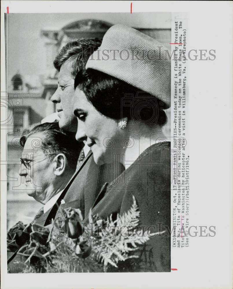 1963 Press Photo President Kennedy with the Titos in White House lawn ceremony.- Historic Images