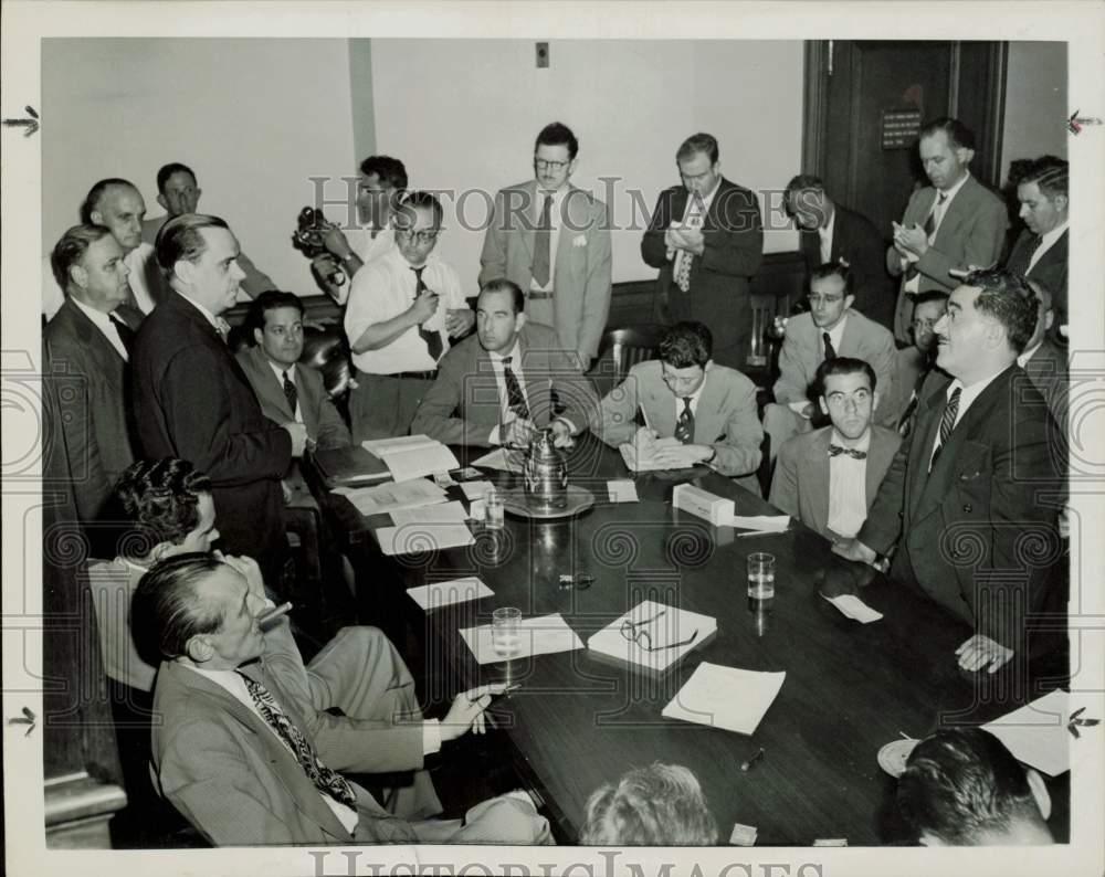 1956 Press Photo J. Peters addresses newsmen - hpa82743- Historic Images