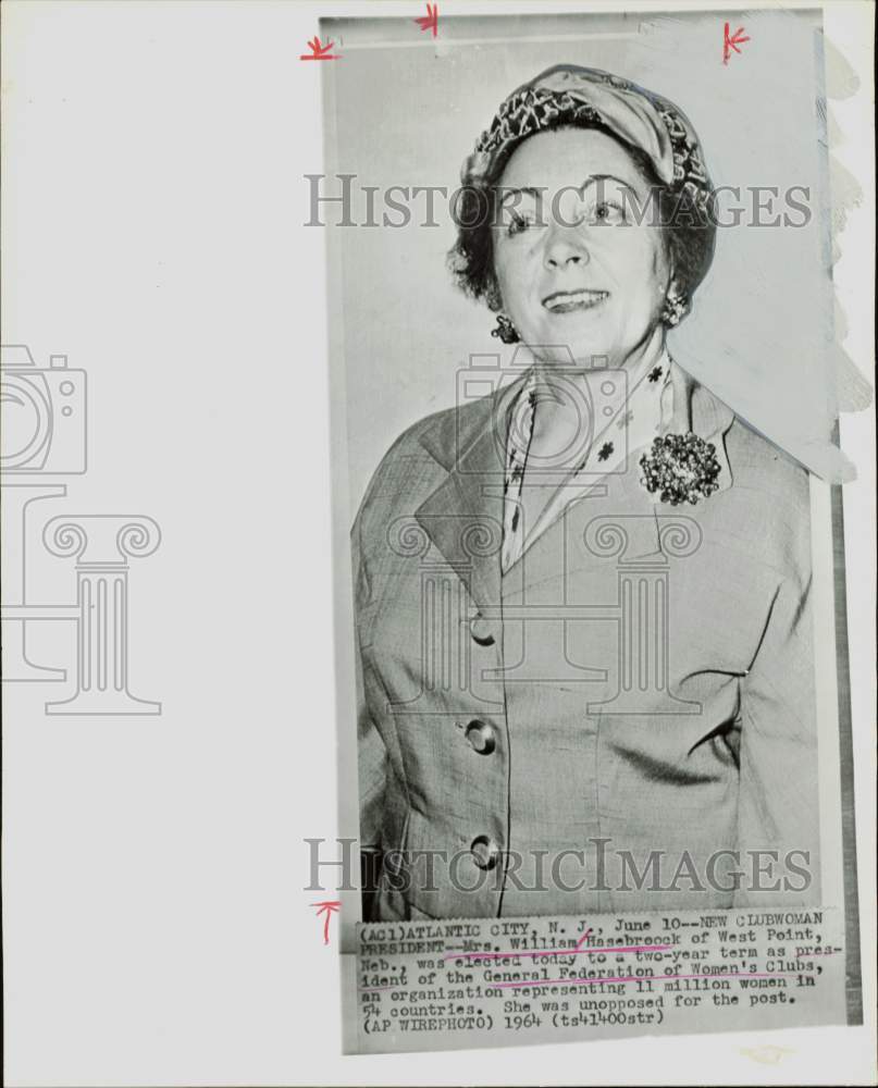 1964 Press Photo Mrs. William Hasebroock, Federation of Women&#39;s Clubs president.- Historic Images