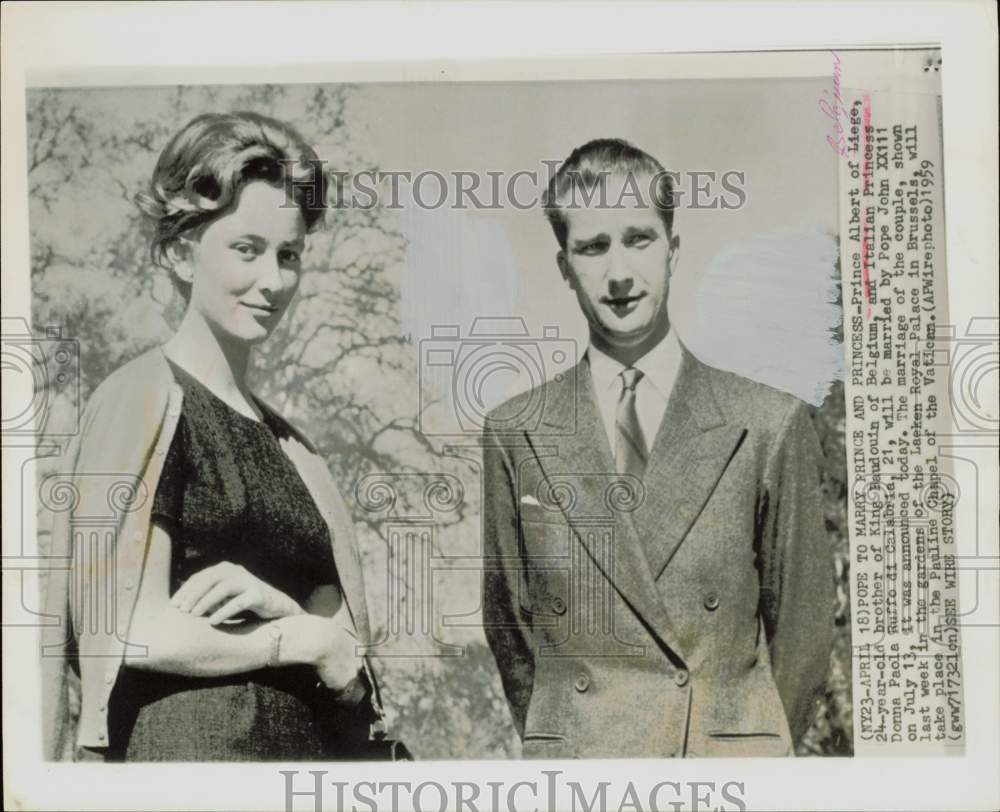 1959 Press Photo Prince Albert and Princess Donna di Calabria in Brussels.