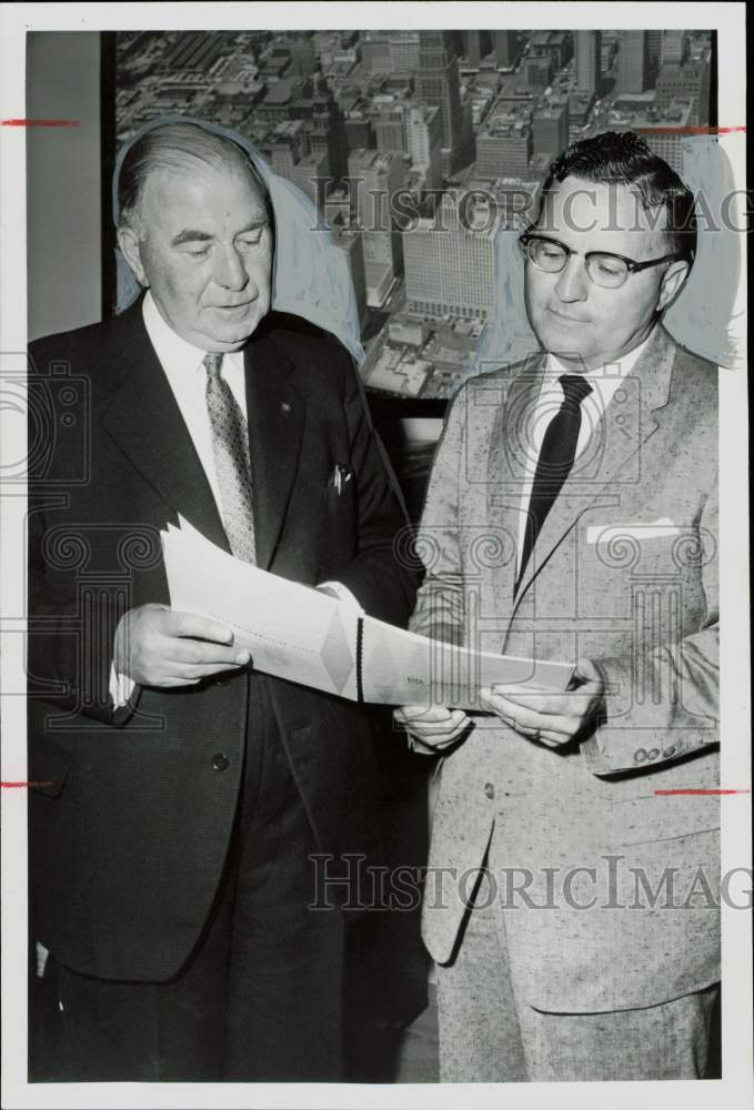 1958 Press Photo J. Sherwood Crane confers with a colleague - hpa84658- Historic Images