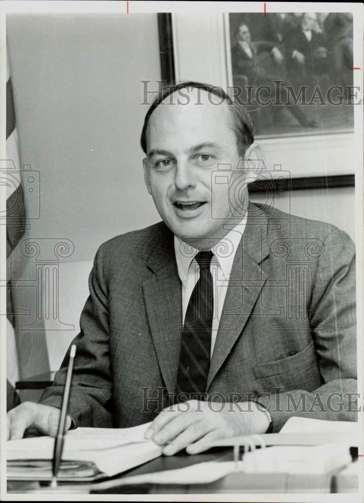 1969 Press Photo Adlai E. Stevenson III sits at his desk. - hpa84882- Historic Images
