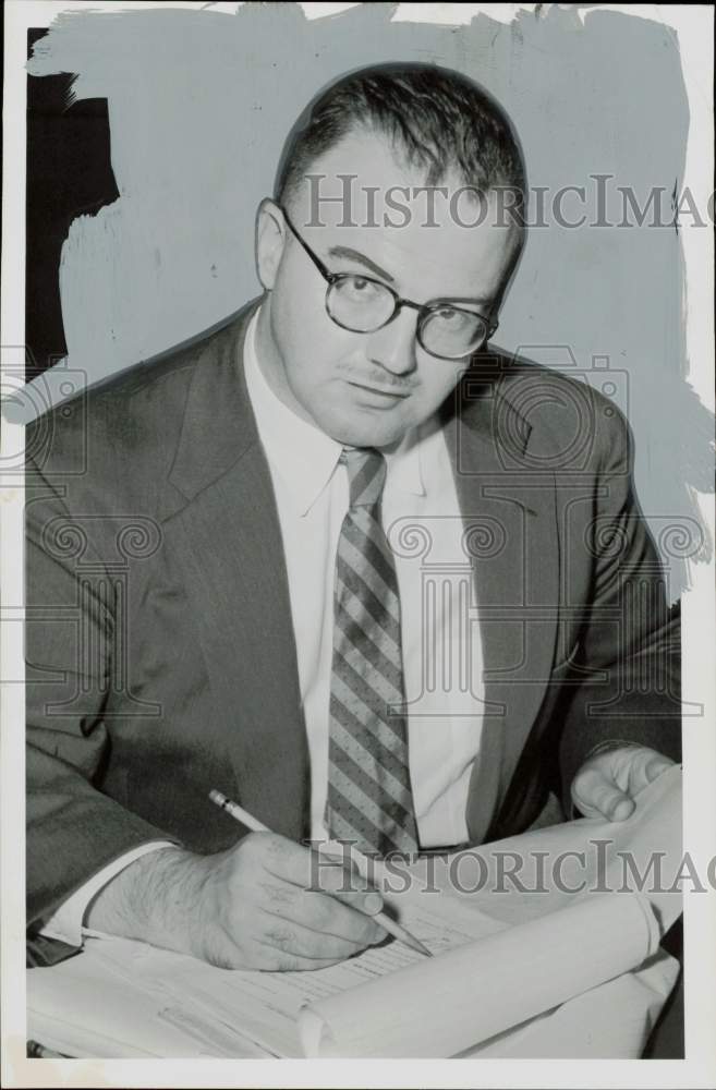 1955 Press Photo Attorney James R. Gough works at desk - hpa84932- Historic Images