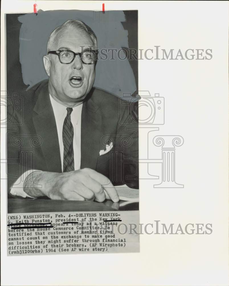 1964 Press Photo Keith Funston, New York Stock Exchange President, at DC meeting- Historic Images