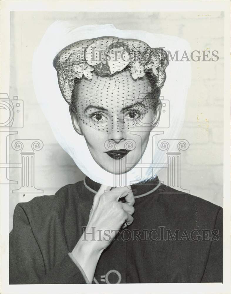 1955 Press Photo Woman models fashionable hat. - hpa85490- Historic Images