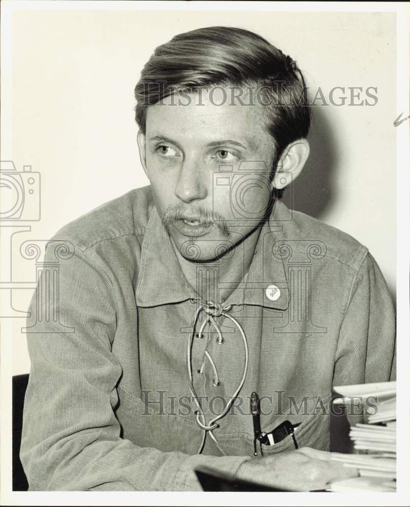 1967 Press Photo Bob Pardun of Austin, Regional Director of SDS in Houston- Historic Images