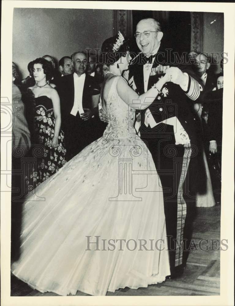 1956 Press Photo King Paul of Greece &amp; Queen Frederika at Royal Ball, Athens- Historic Images