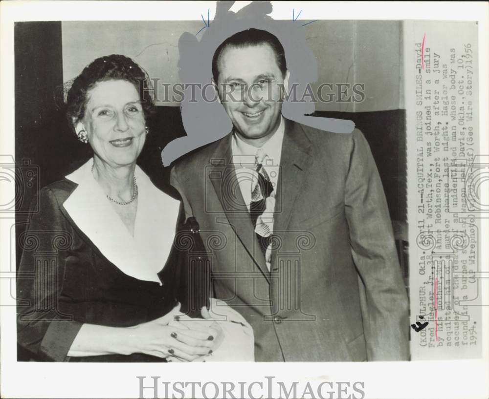 1956 Press Photo David Fred Hagler Jr. &amp; Mother After Murder Acquittal, Oklahoma- Historic Images