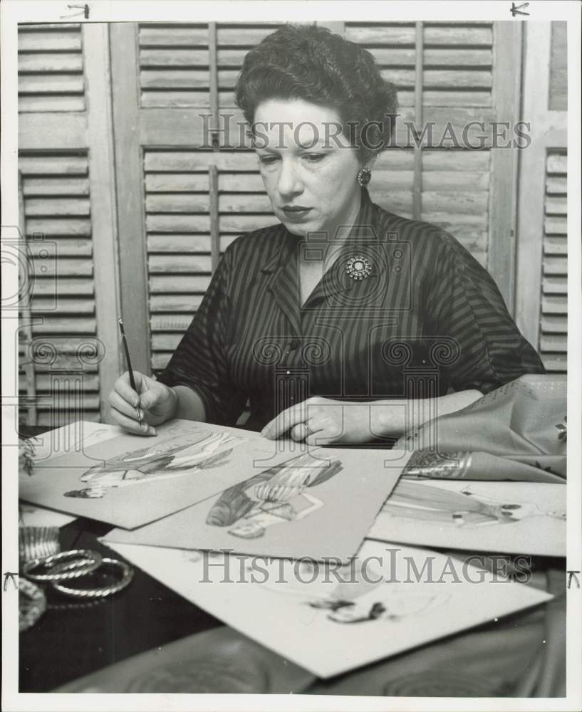 1957 Press Photo Lysistrata&#39; Costume Designer Cecelia West - hpa89033- Historic Images