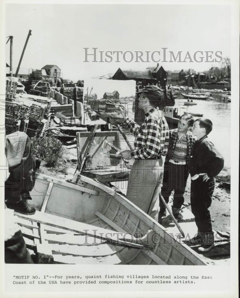 Press Photo Artist Painting Fishing Village, East Coast USA - hpa89472- Historic Images