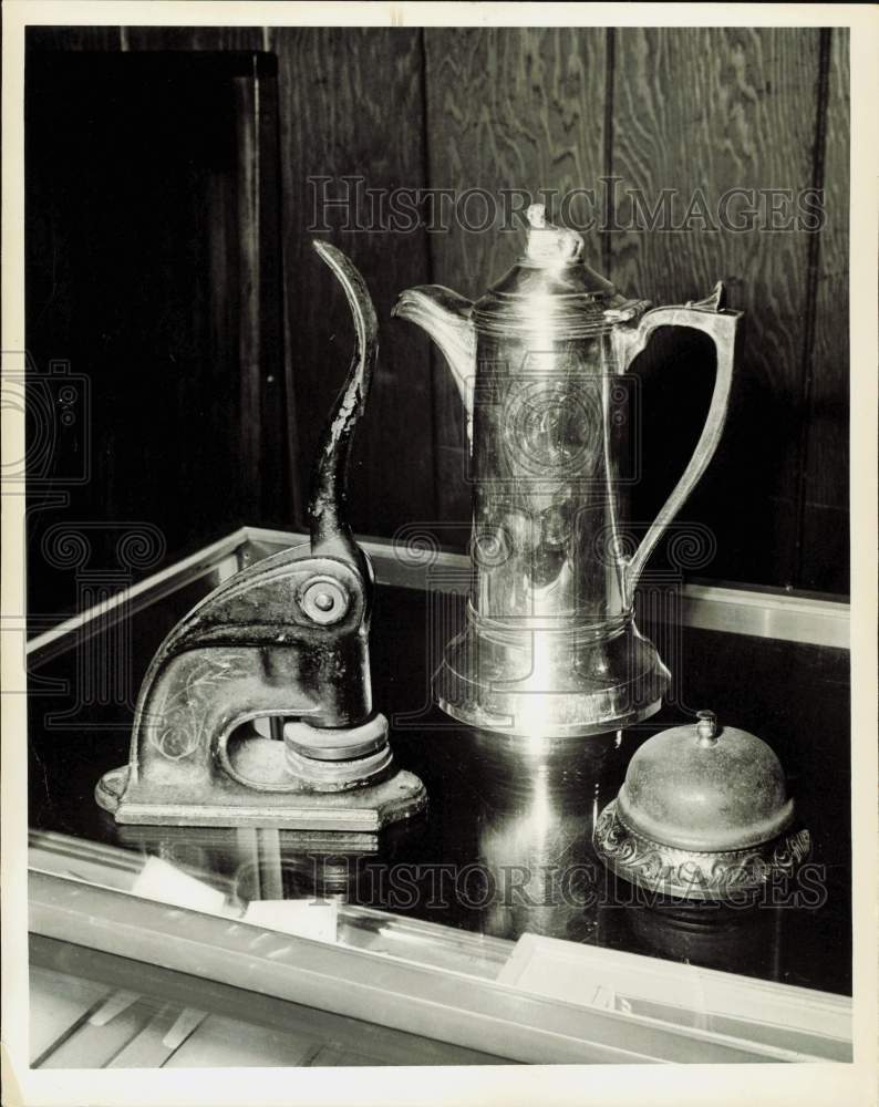 1966 Press Photo Antique Press, Coffee Pot, Bell - hpa89567- Historic Images