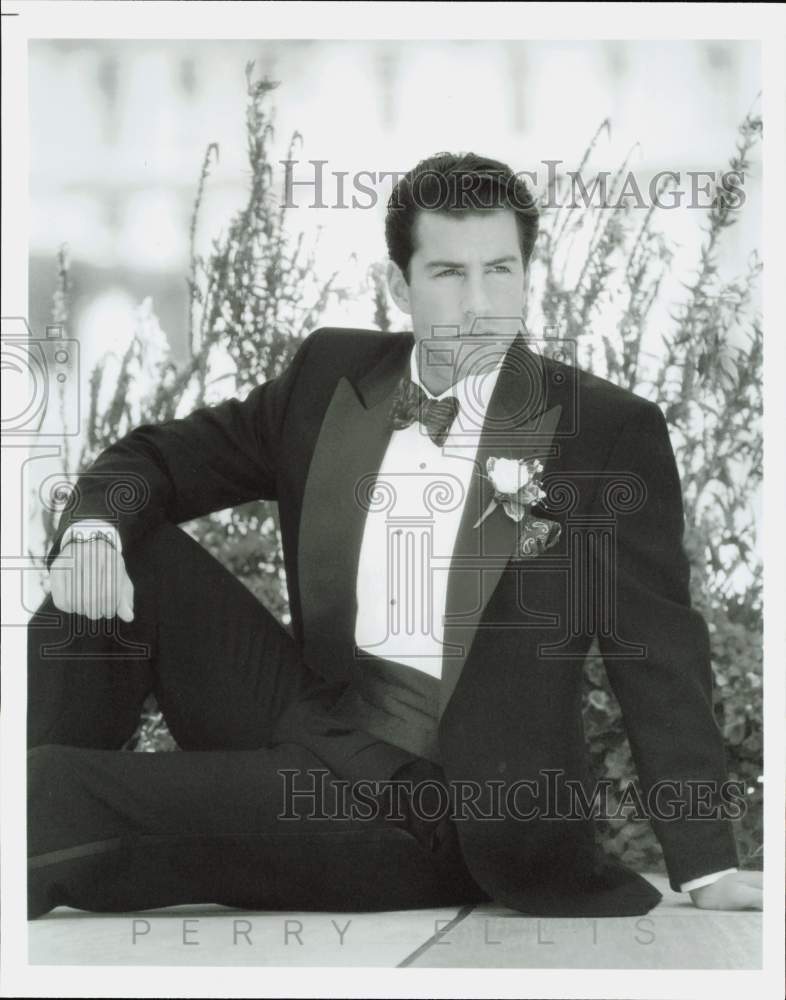 Press Photo Perry Ellis Model Wearing Tuxedo - hpa89790- Historic Images