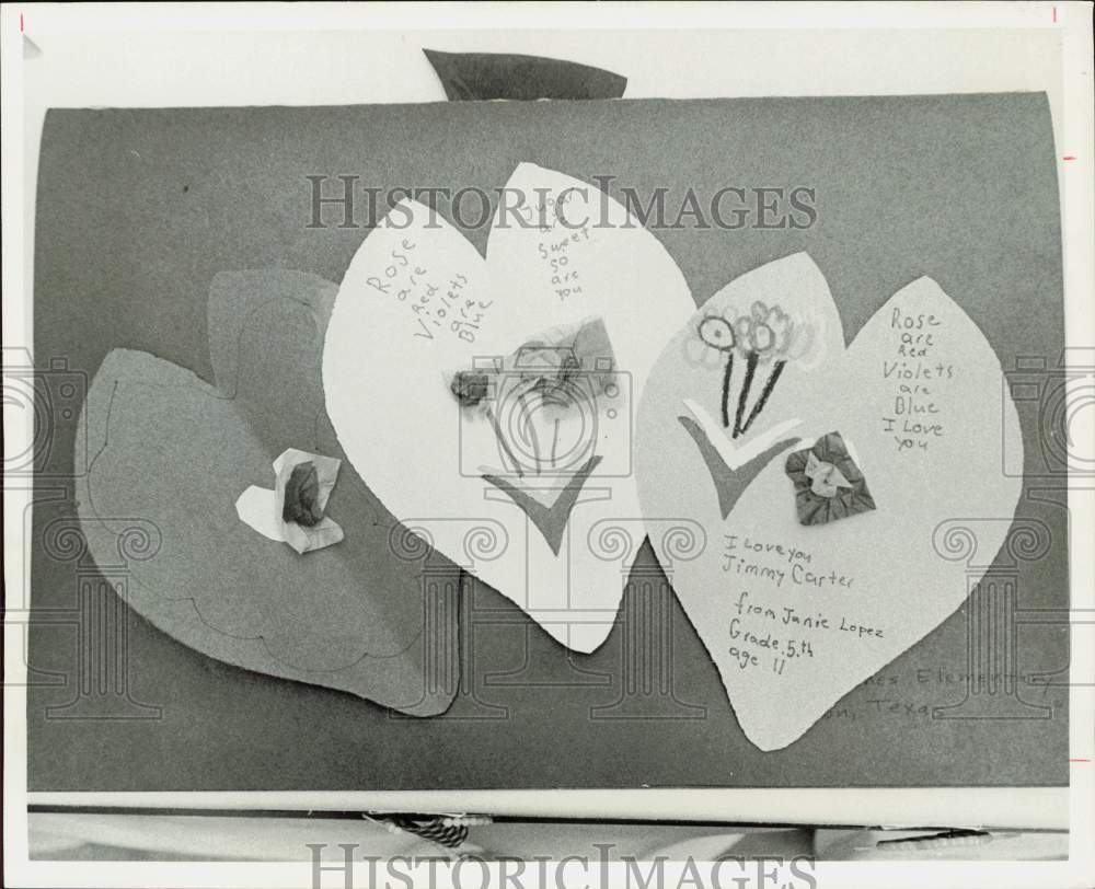 1977 Press Photo Valentines for President Jimmy Carter, Almeda Mall Contest- Historic Images