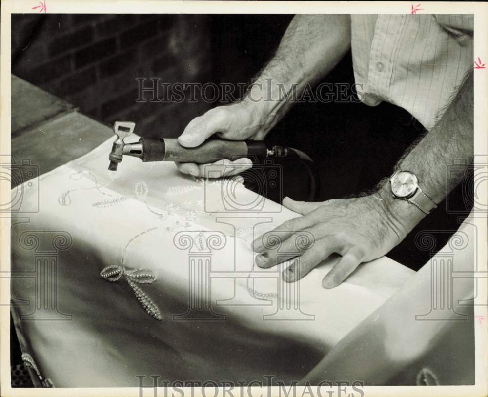 1966 Press Photo Wedding Gown During Heirlooming Procedure - hpa90254- Historic Images