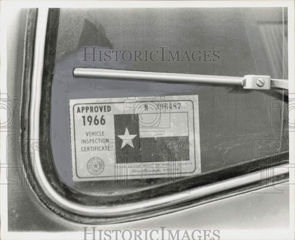 1966 Press Photo Texas Vehicle Inspection sticker. - hpa90869- Historic Images