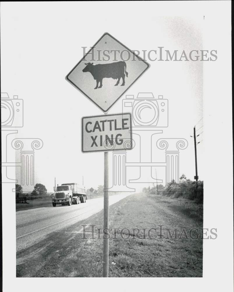 1981 Press Photo Cattle crossing sign outside Houston near FM 292 - hpa91759- Historic Images