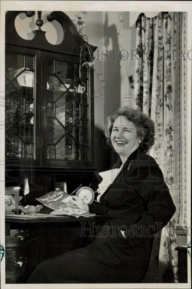 1956 Press Photo Mrs. Olon Rogers sits at her home desk. - hpa92968- Historic Images