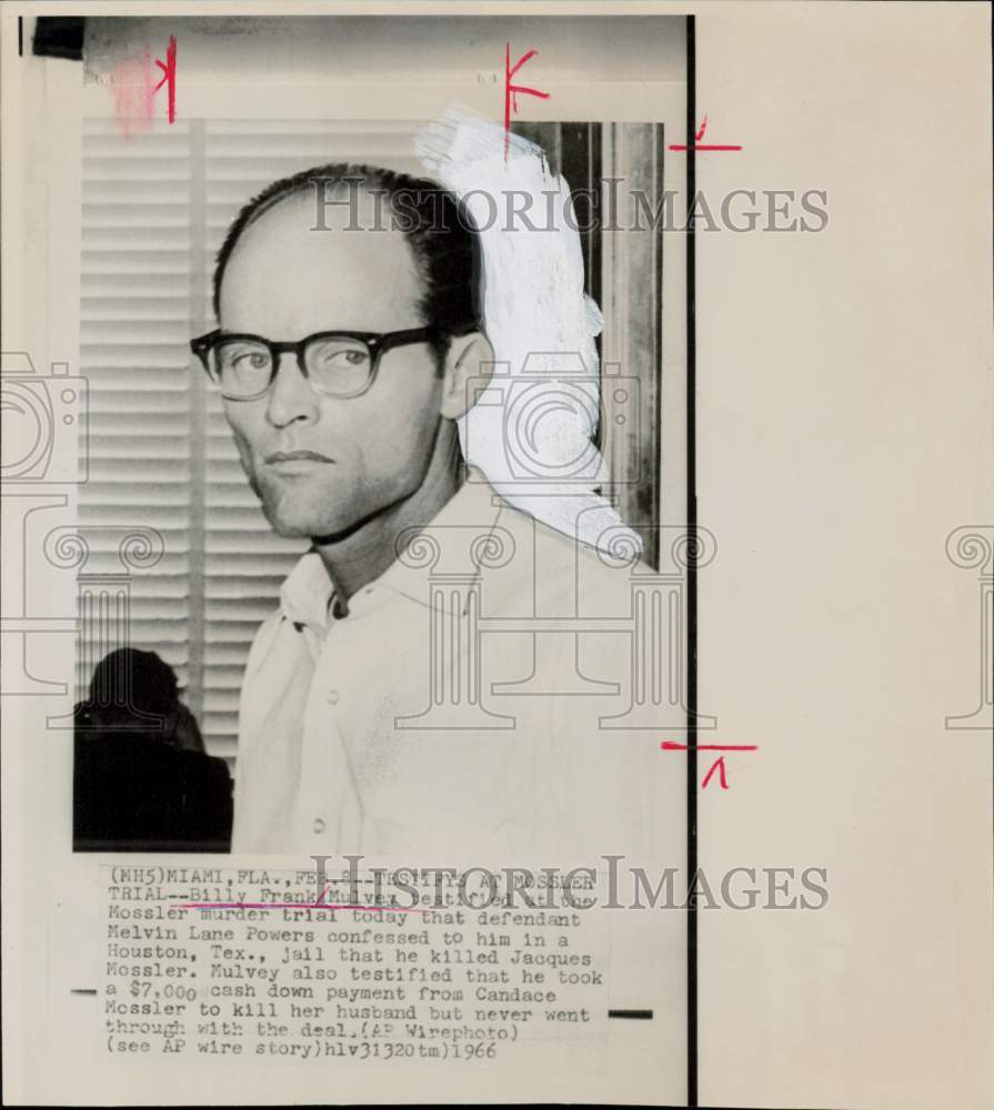 1966 Press Photo Billy Frank Mulvey who testified at Mossler murder trial in FL.- Historic Images