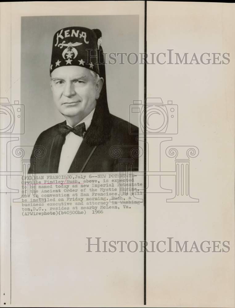 1966 Press Photo Orville Rush, member of Ancient Order of Mystic Shrine.- Historic Images