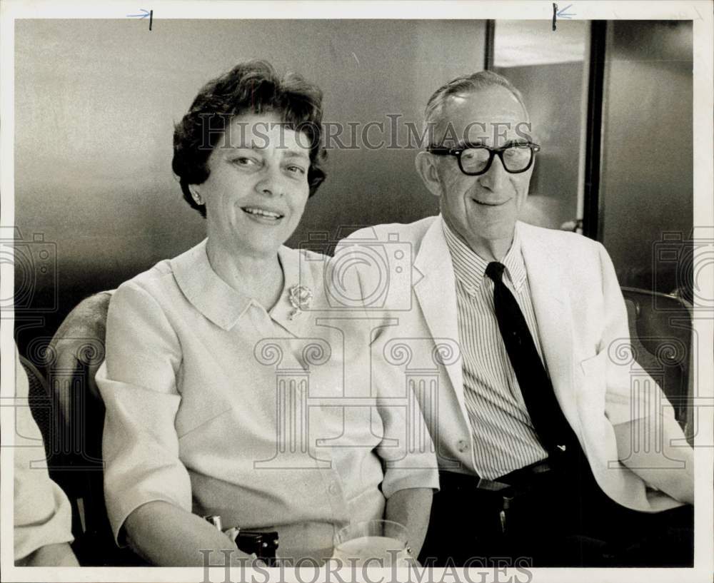 1965 Press Photo Richard and Rose Laughlin of Houston sit in Sky Boxes.- Historic Images