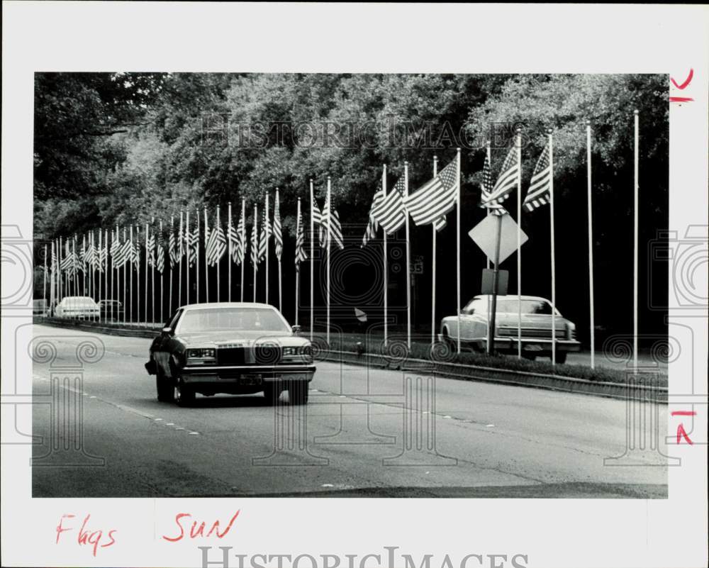 1980 Press Photo Flags on South Main shows missing flagpole. - hpa96857- Historic Images