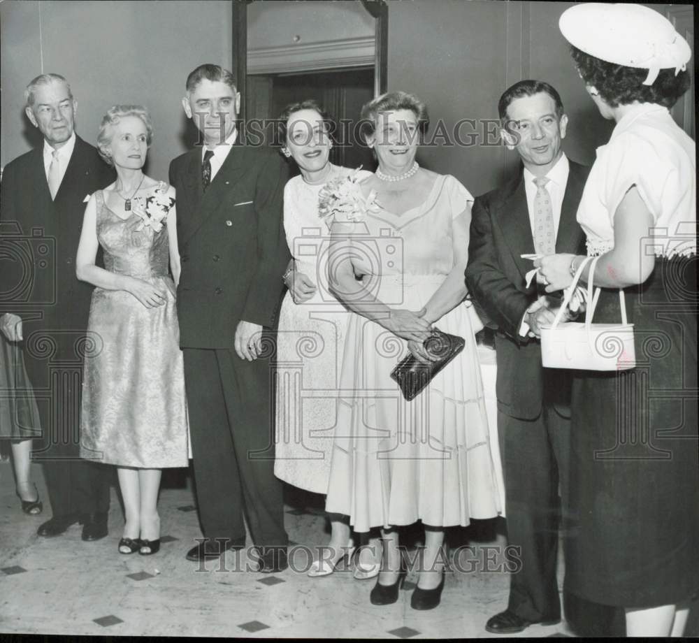 1956 Press Photo Mrs. R.D. Randolph and other guests stand in reception line, TX- Historic Images