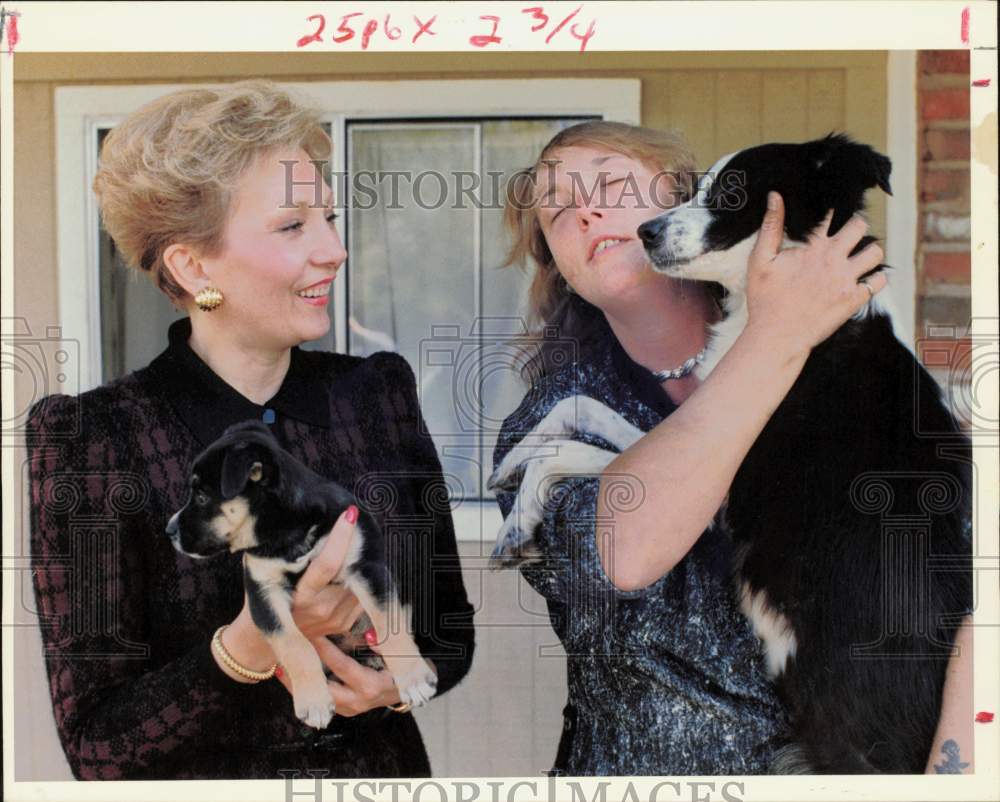 1987 Press Photo Christin Hartung holds &#39;Rona,&#39; with Chyrise Miller and &#39;Juicer&#39;- Historic Images