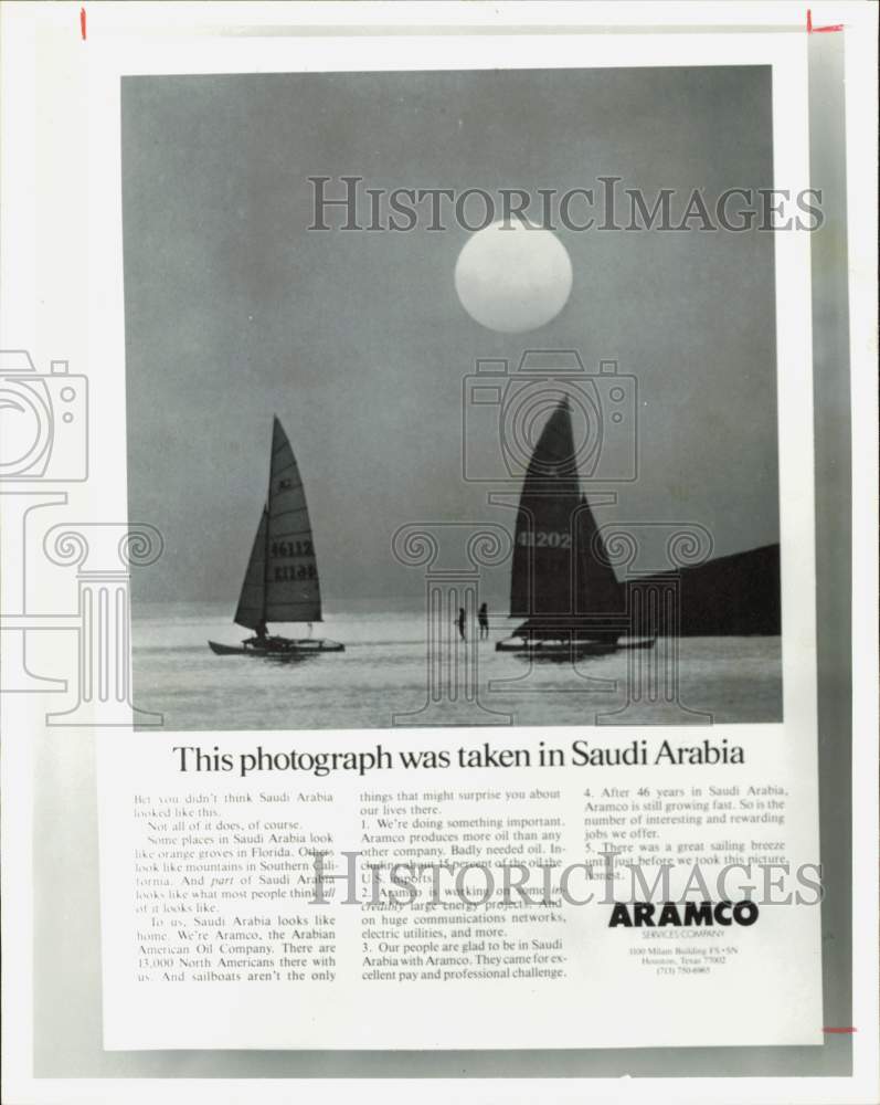 1982 Press Photo Aramco Service Company advertising for Saudi Arabia.- Historic Images