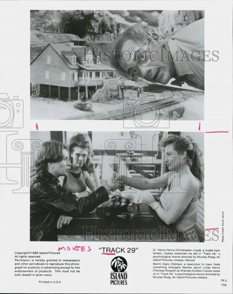 1988 Press Photo The starring cast in scenes from &quot;Track 29.&quot; - hpp04307