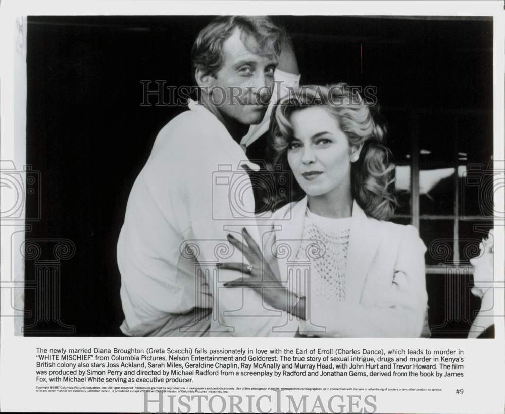 1987 Press Photo Greta Scacchi and Charles Dance star in &quot;White Mischief.&quot;- Historic Images