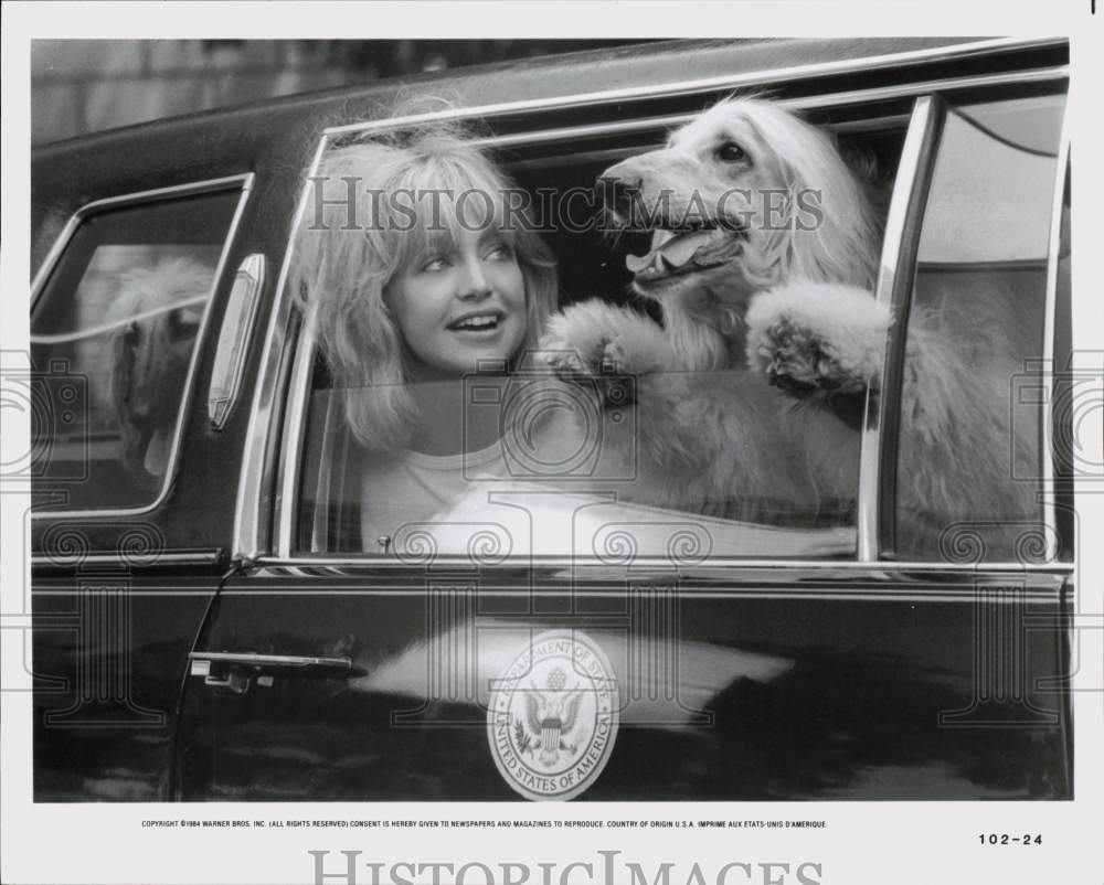 1984 Press Photo Actress Goldie Hawn &amp; Dog in Movie Scene - hpp04621- Historic Images