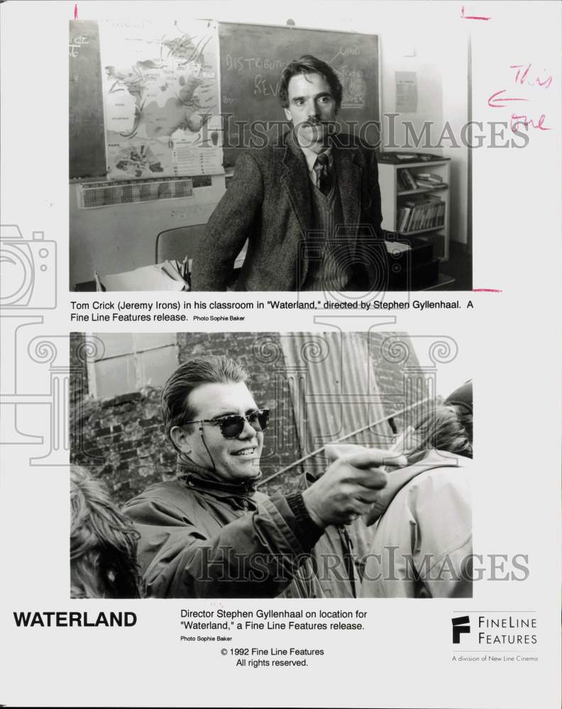 1992 Press Photo Jeremy Irons &amp; Director Stephen Gyllenhaal of &quot;Waterland&quot; Movie