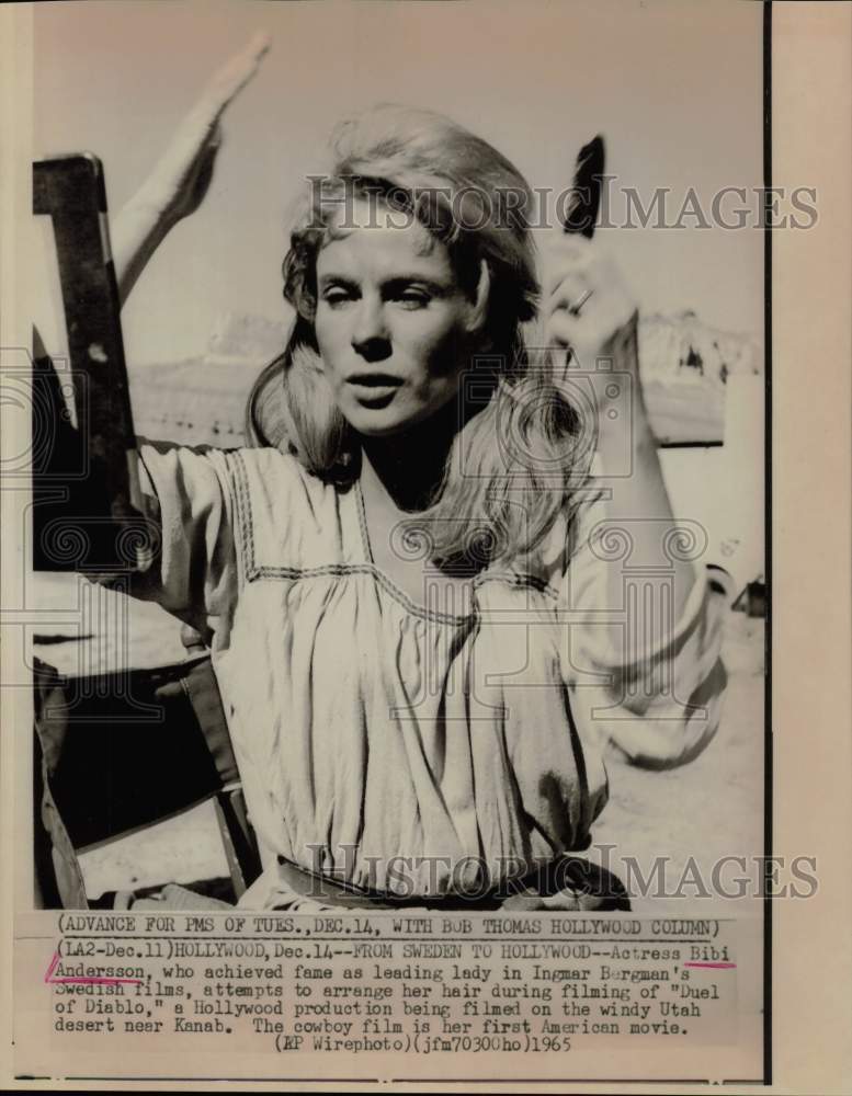1965 Press Photo Actress Bibi Andersson on "Duel of Diablo" Movie Set