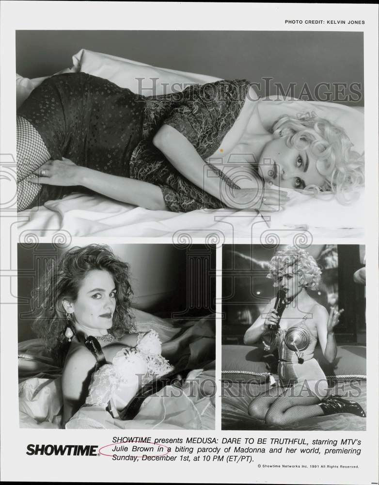 1991 Press Photo Actress Julie Brown as Madonna in "Medusa: Dare to Be Truthful"