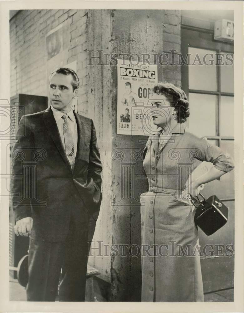 1957 Press Photo Bart Burns &amp; Mercedes McCambridge on &quot;Wire Service&quot; - hpp09140- Historic Images