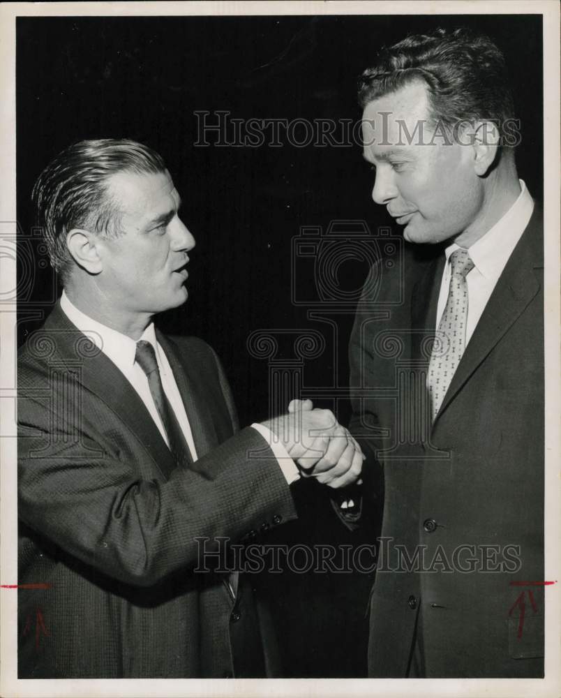 1960 Press Photo David Brinkley Welcomed to Houston by Jack Harris of KPRC-TV- Historic Images