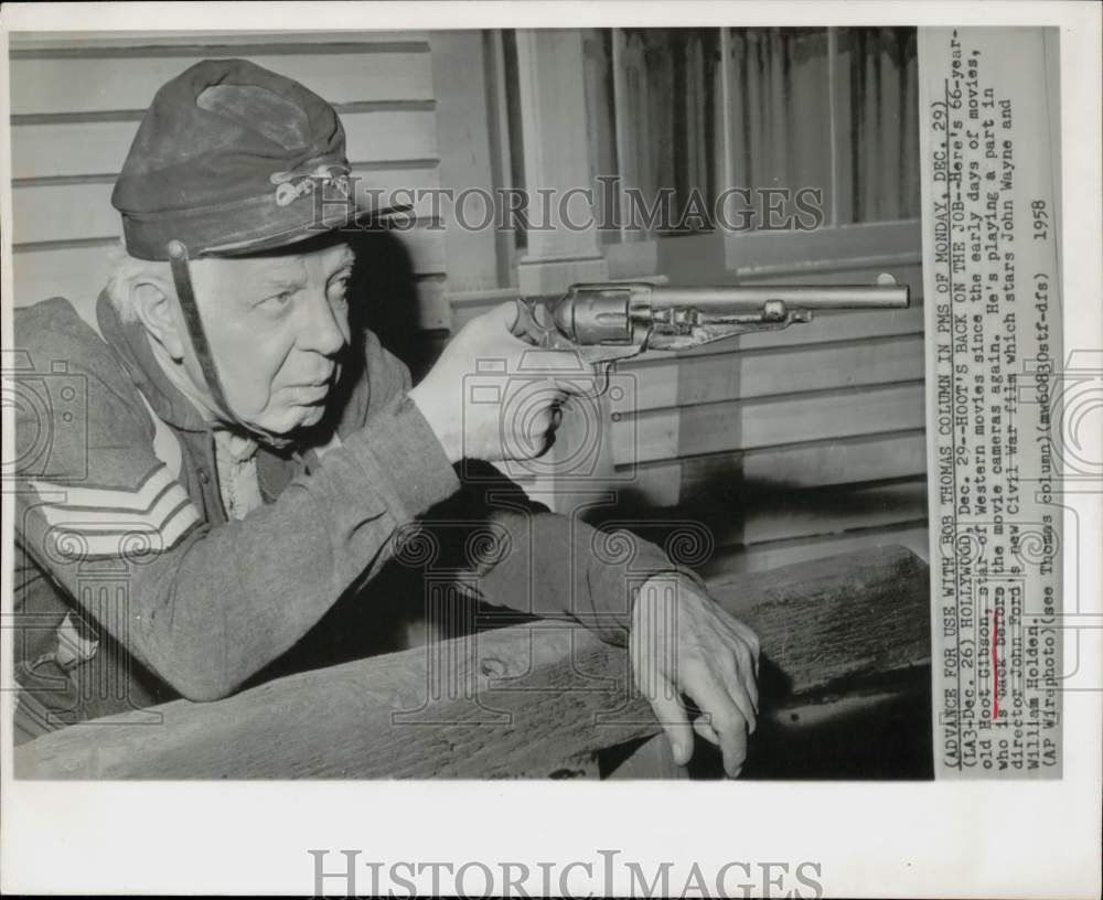 1958 Press Photo Actor Hoot Gibson in Director John Ford&#39;s New Civil War Film- Historic Images