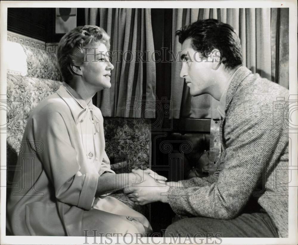 1956 Press Photo Claire Trevor and Jacques Bergerac in &quot;Safe Conduct,&quot; on CBS.- Historic Images