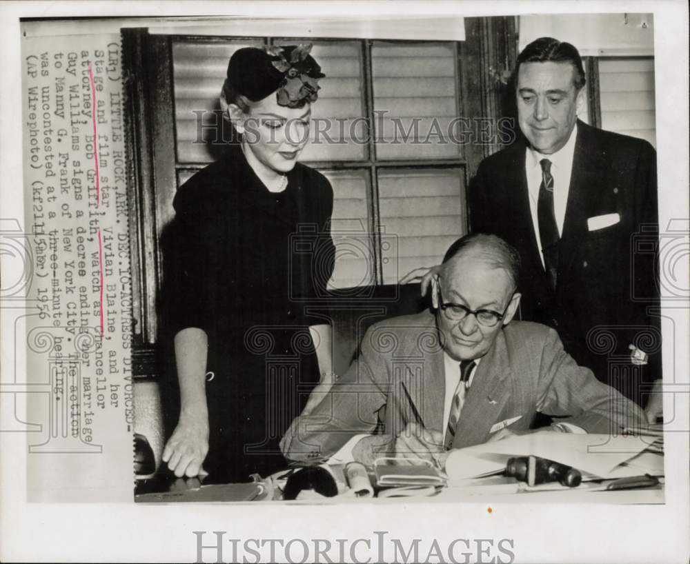 1956 Press Photo Vivian Blaine, Bob Griffith &amp; Guy Williams in Little Rock.- Historic Images