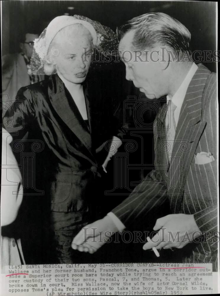 1952 Press Photo Actress Jean Wallace &amp; Ex-Husband Franchot Tone in Court- Historic Images