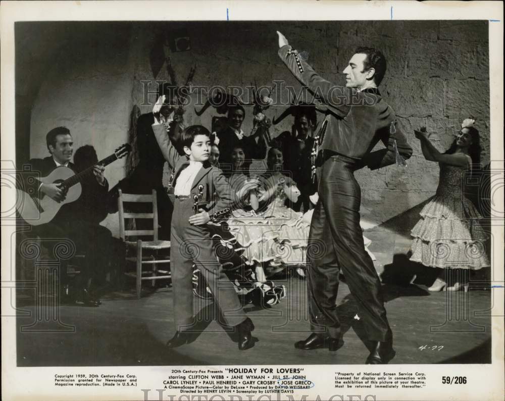 1959 Press Photo Actor Jose Greco &amp; Co-star in &quot;Holiday for Lovers&quot; Movie- Historic Images