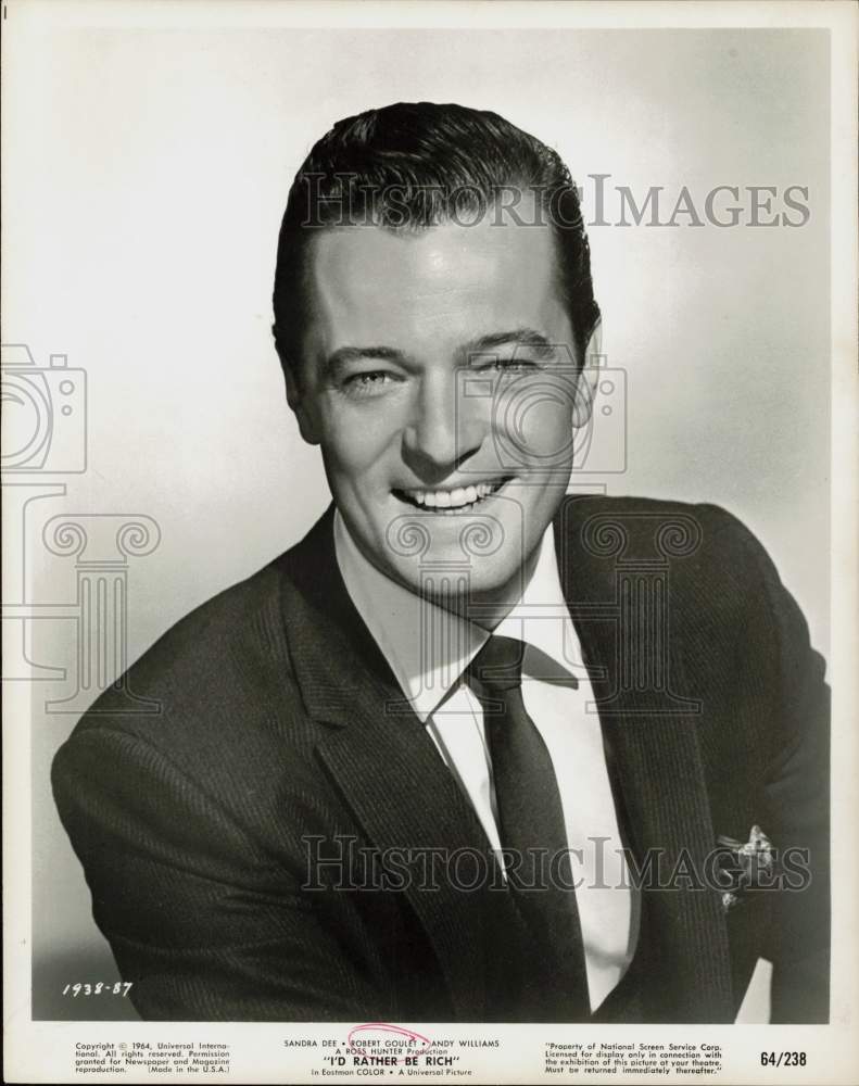 1964 Press Photo Robert Goulet stars in &quot;I&#39;d Rather Be Rich.&quot; - hpp17836- Historic Images