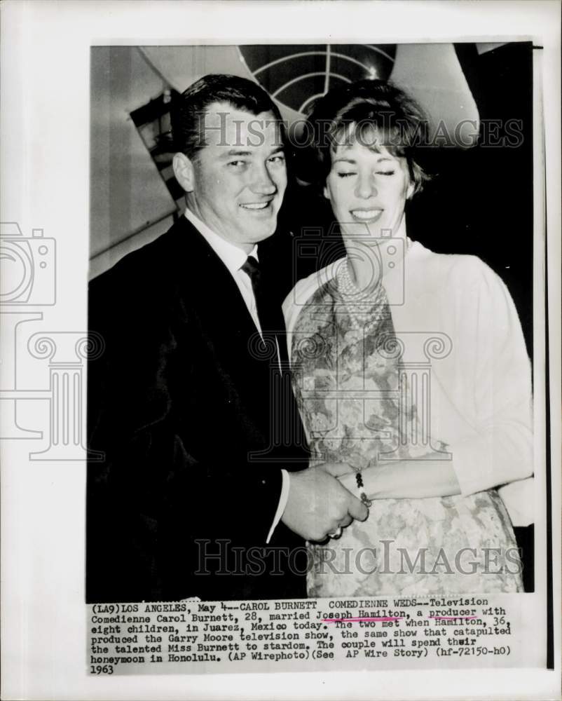 1963 Press Photo Carol Burnett and Joseph Hamilton married in Juarez, Mexico.- Historic Images