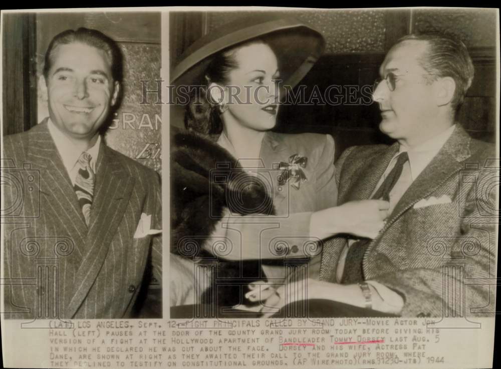 1944 Press Photo Jon Hall, Tommy Dorsey and Pat Dane at Los Angeles court.- Historic Images