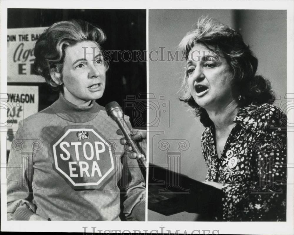 1977 Press Photo Phyllis Schlafly &amp; Betty Freedan in &quot;ABC News Closeup on ERA&quot;- Historic Images