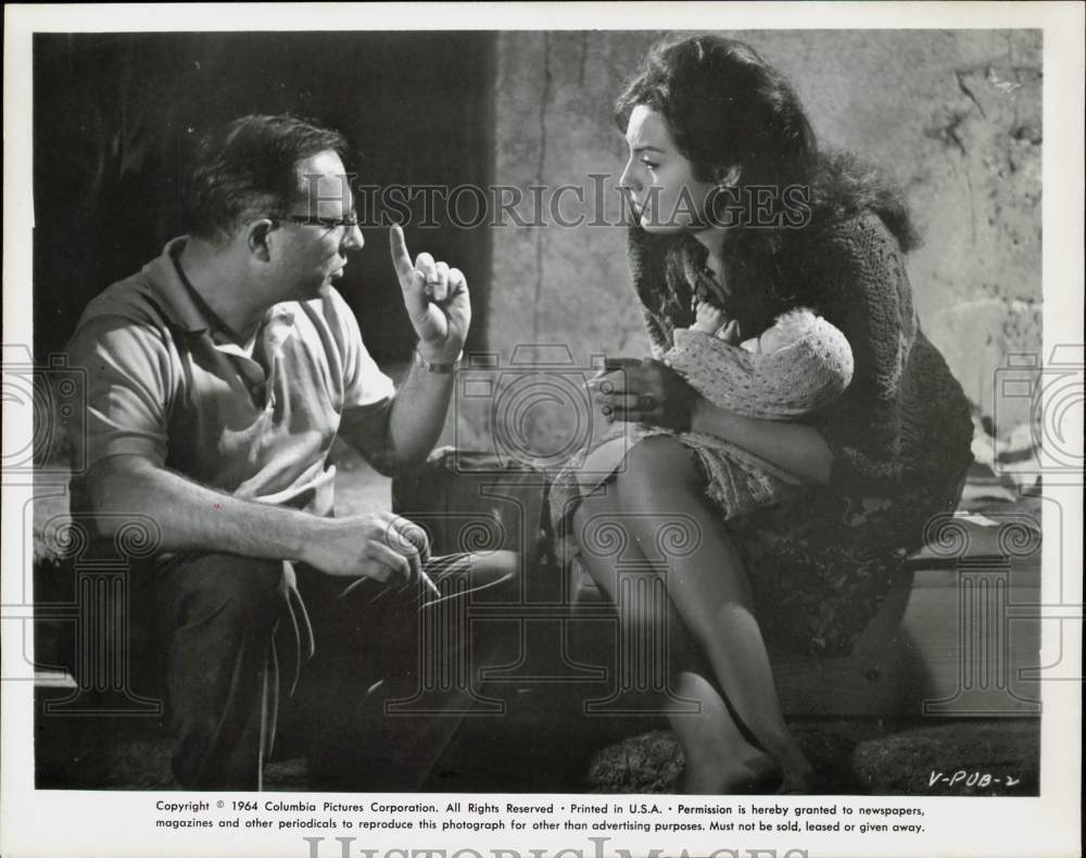 1964 Press Photo Movie Director Carl Foreman with Actress on Movie Set- Historic Images